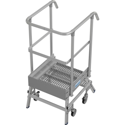 Jezdny podest roboczy z jednostronnym wejściem, 2 stopnie R13, barierki 110 cm