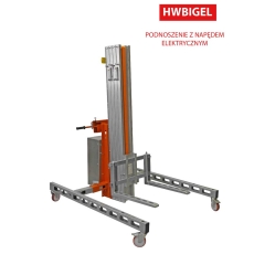 Aluminiowy podnośnik do materiałów o nośności do 150kg, wys. podnoszenia max. 6,45m, podnoszenie elektryczne