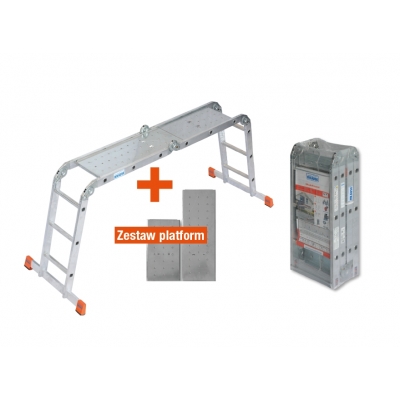 Drabina aluminiowa 4-elementowe Krause Monto MultiMatic z platformą (wys. rob. 4,40m)