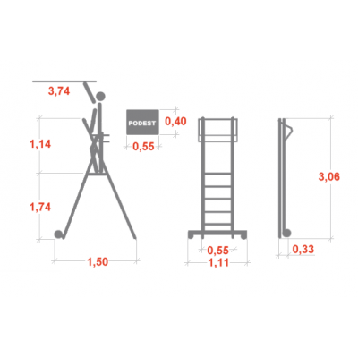 Drabina magazynowa Drabex 7 st. (wys. rob. 3,74m)