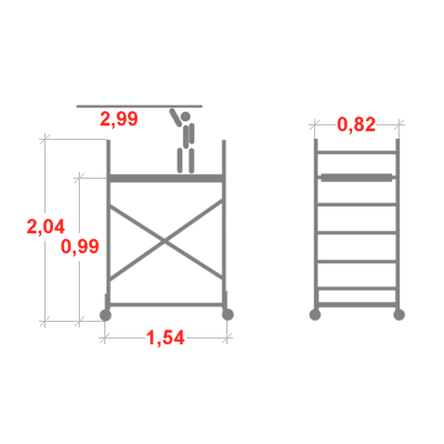 Rusztowanie aluminiowe składane Drabex RS-500 (0,50x1,25m) wys. rob. 2,99m