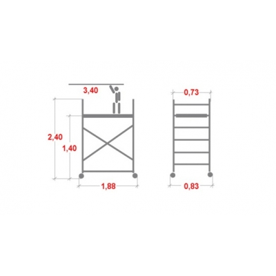 Rusztowanie aluminiowe jezdne Faraone Top System (0,75x1,80m) wys. rob. 3,40m