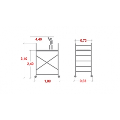 Rusztowanie aluminiowe jezdne Faraone Top System (0,75x1,80m) wys. rob. 4,40m