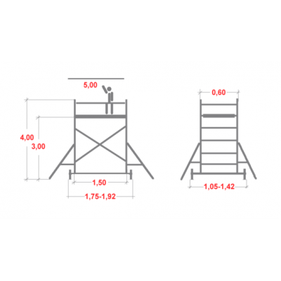 Rusztowanie aluminiowe Krause ClimTec (0,65x1,50m) wys. rob. 5,00m