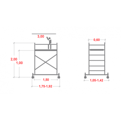 Rusztowanie aluminiowe Krause ClimTec (0,65x1,50m) wys. rob. 3,00m + rolki jezdne Ø 125mm