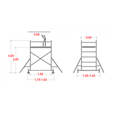 Rusztowanie aluminiowe Krause ClimTec (0,65x1,50m) wys. rob. 5,00m + rolki jezdne Ø 125mm