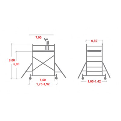 Rusztowanie aluminiowe Krause ClimTec (0,65x1,50m) wys. rob. 7,00m + rolki jezdne Ø 125mm