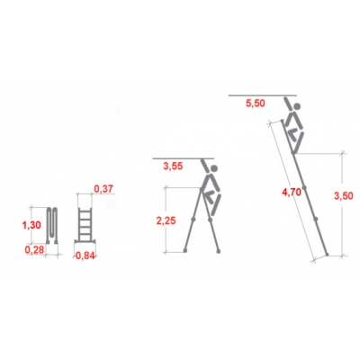 Drabina aluminiowa Krause Stabilo przegubowa 4x4 szczebli (wys. rob. 5,50m)