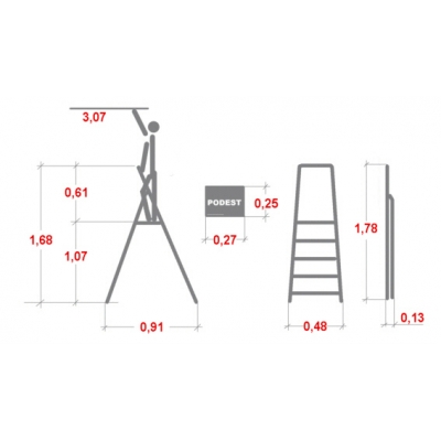 Drabina Drabex typ 1100 - 5 st. (wys. rob. 3,07m)