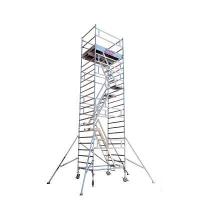 Rusztowanie aluminiowe Faraone Top System ze schodami (1,35x2,45m) wys. rob. 10,40m