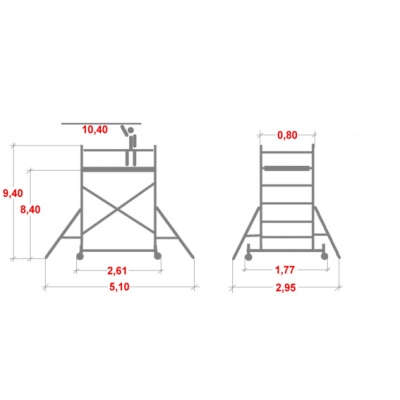 Rusztowanie aluminiowe Krause Stabilo 10 (0,75x2,50m) wys. rob. 10,40m